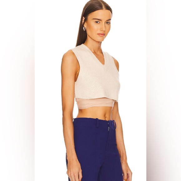 NWT REVOLVE L’Academie Sagen Micro Cropped V Neck Vest in Heather Oatmeal - S - Picture 3 of 16